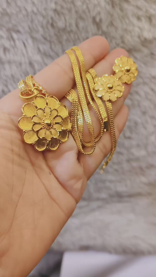 One-Gram Gold Chain Pendant Set Flower Design