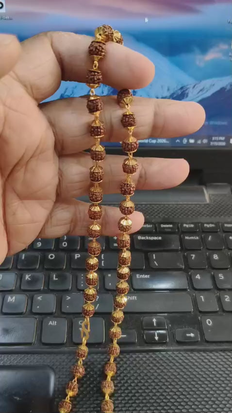 Premium 1 Gram Gold Forming Rudraksha Mala 24 Inch – Elegant Gold Forming Chain for Daily Wear